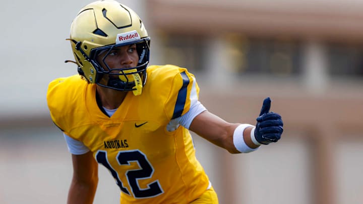 St. Thomas Aquinas cornerback and wide receiver Justice Fitzpatrick. He leads the Raiders in Saturday's national showdown with No. 1 Mater Dei in a game broadcast on ESPN. 