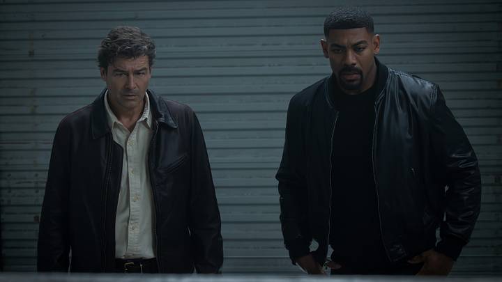 Kyle Chandler and Aaron Pierre in DC's LANTERNS