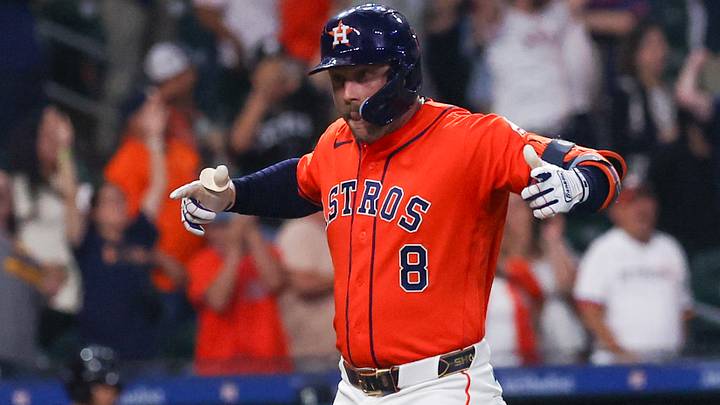 Houston Astros first baseman Christian Walker reacts after hitting a walk-off three-run home run to give the Astros the win Houston Astros first baseman Christian Walker reacts after hitting a walk-off three-run home run to give the Astros the win