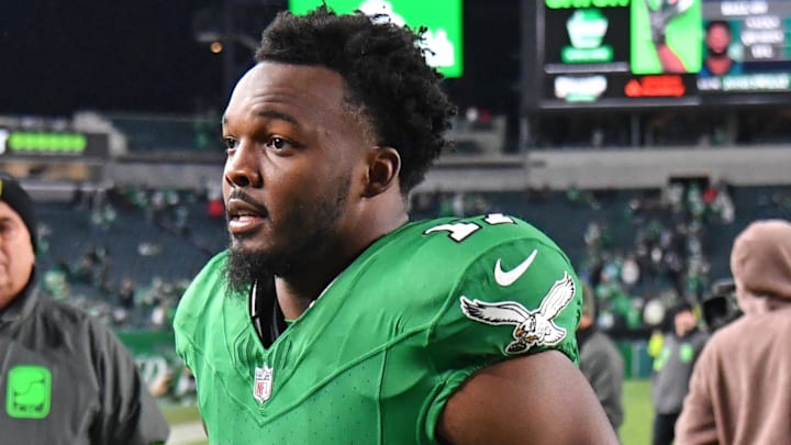 Oct 22, 2023; Philadelphia, Pennsylvania, USA; Philadelphia Eagles linebacker Nakobe Dean (17)