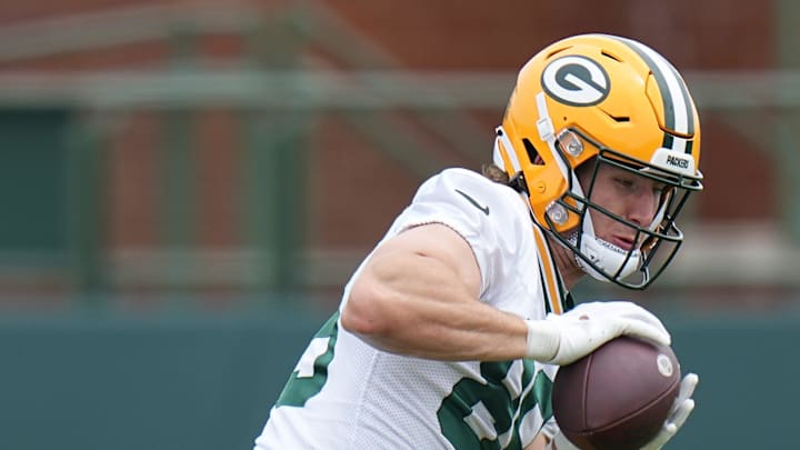 Green Bay Packers tight end Ben Sims catches a pass during OTAs.