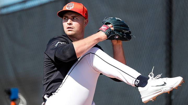 Detroit Tigers pitcher Tarik Skubal throws during spring training at Tigertown in Lakeland, Fla. on Wednesday, Feb. 14, 2024. Detroit Tigers pitcher Tarik Skubal throws during spring training at Tigertown in Lakeland, Fla. on Wednesday, Feb. 14, 2024.