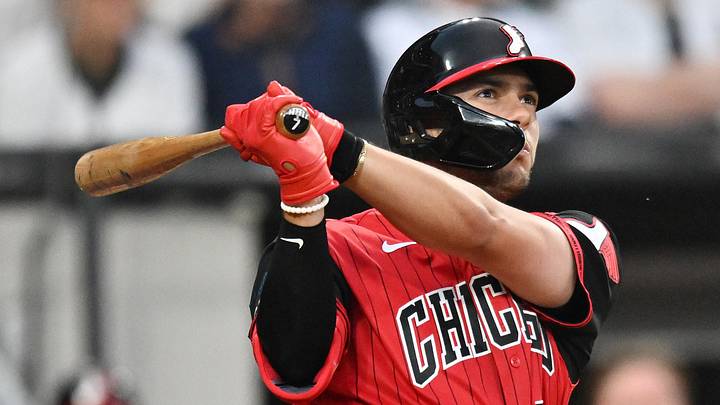 Jun 26, 2026; Chicago, Illinois, USA; Chicago White Sox first baseman Jacob Gonzalez (7) hits a three-run home run against the Kansas City Royals during the third inning at Rate Field. Mandatory Credit: Patrick Gorski-Imagn Images