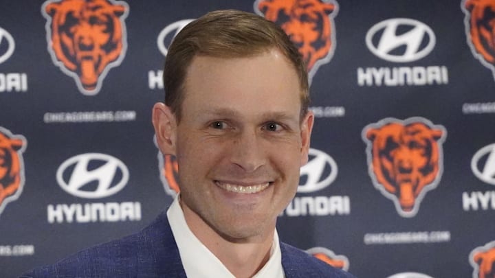 Jan 22, 2025; Lake Forest, IL, USA; Chicago Bears head coach Ben Johnson answers questions during a introductory press conference at PNC Center. Mandatory Credit: David Banks-Imagn Images Jan 22, 2025; Lake Forest, IL, USA; Chicago Bears head coach Ben Johnson answers questions during a introductory press conference at PNC Center. Mandatory Credit: David Banks-Imagn Images