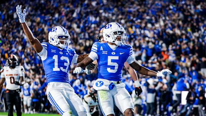 BYU wide receiver Darius Lassiter celebrates game-winning touchdown against Oklahoma State
