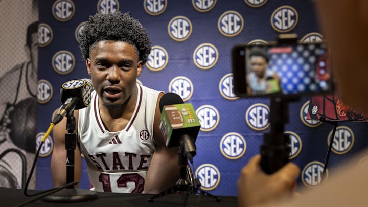 Mississippi State Bulldogs guard Josh Hubbard talks with the media during SEC Media Days at Grand Bohemian Hotel. 