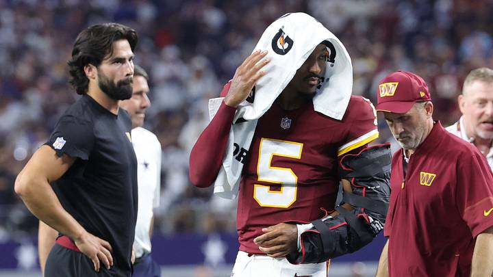 Jayden Daniels left Sunday’s game against the Cowboys after dislocating his left elbow for the second time in 10 months. Jayden Daniels left Sunday’s game against the Cowboys after dislocating his left elbow for the second time in 10 months.