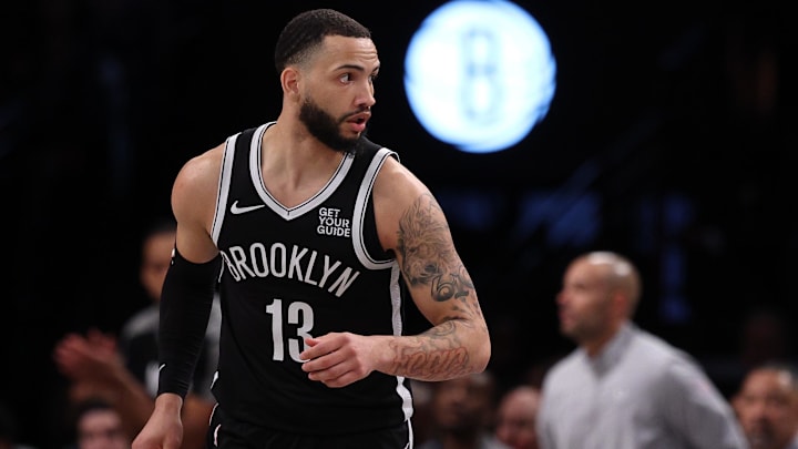 Apr 13, 2025; Brooklyn, New York, USA; Brooklyn Nets guard Tyrese Martin (13) reacts after a basket against the New York Knicks during the first half at Barclays Center. Mandatory Credit: Vincent Carchietta-Imagn Images Apr 13, 2025; Brooklyn, New York, USA; Brooklyn Nets guard Tyrese Martin (13) reacts after a basket against the New York Knicks during the first half at Barclays Center. Mandatory Credit: Vincent Carchietta-Imagn Images