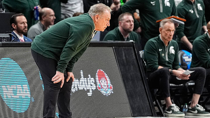 Michigan State head coach Tom Izzo watches a play against Auburn during the first half of the Elite Eight round of NCAA tournament at State Farm Arena in Atlanta, Ga. on Sunday, March 30, 2025.