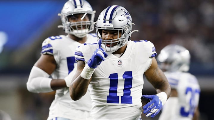 Dallas Cowboys outside linebacker Micah Parsons celebrates a sack in the second quarter against the Washington Commanders. 