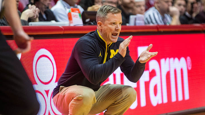 Michigan Head Coach Dusty May during the Indiana versus Michigan men's basketball game at Simon Skjodt Assembly Hall on Saturday, Feb. 8, 2025.