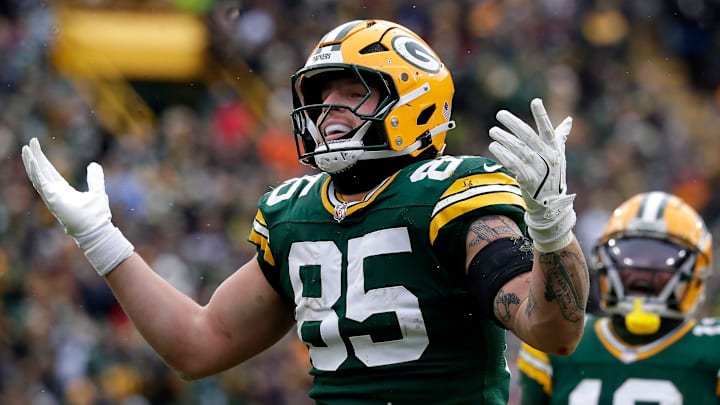 Green Bay Packers tight end Tucker Kraft (85) against the Chicago Bears on Sunday, January 5, 2024 at Lambeau Field in Green Bay, Wis. 