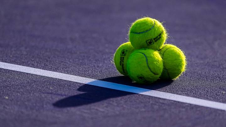 A stack of tennis balls are stacked on one of the practice courts during the BNP Paribas Open in Indian Wells, Calif., Wednesday, March 4, 2026. A stack of tennis balls are stacked on one of the practice courts during the BNP Paribas Open in Indian Wells, Calif., Wednesday, March 4, 2026.