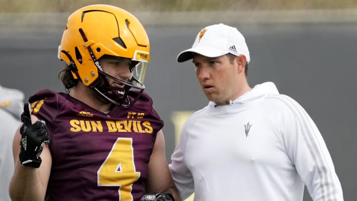 Arizona State head coach Kenny Dillingham loves the unselfish, team-first mindset of running back Cam Skattebo (4).
