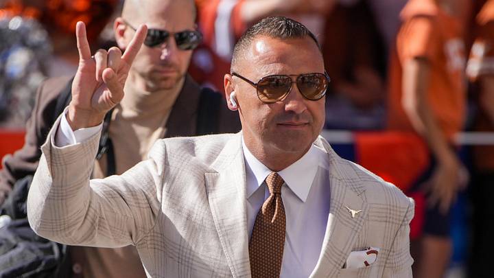 Nov 23, 2024; Austin, Texas, USA; Texas Longhorns head coach Steve Sarkisian makes his way to Darrell K Royal Texas Memorial Stadium before a game against the Kentucky Wildcats. Mandatory Credit: Ricardo B. Brazziell/USA TODAY Network via Imagn Images Nov 23, 2024; Austin, Texas, USA; Texas Longhorns head coach Steve Sarkisian makes his way to Darrell K Royal Texas Memorial Stadium before a game against the Kentucky Wildcats. Mandatory Credit: Ricardo B. Brazziell/USA TODAY Network via Imagn Images