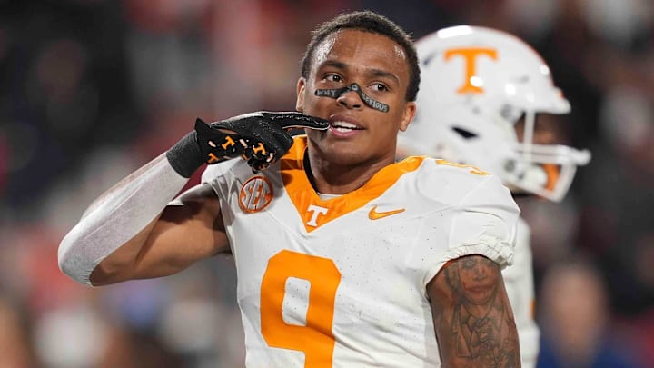 Tennessee defensive back Jakobe Thomas (9) warms up before a college football game between Tennessee and Georgia at Sanford Stadium in Athens, Ga., on Saturday, Nov. 16, 2024. Tennessee defensive back Jakobe Thomas (9) warms up before a college football game between Tennessee and Georgia at Sanford Stadium in Athens, Ga., on Saturday, Nov. 16, 2024.