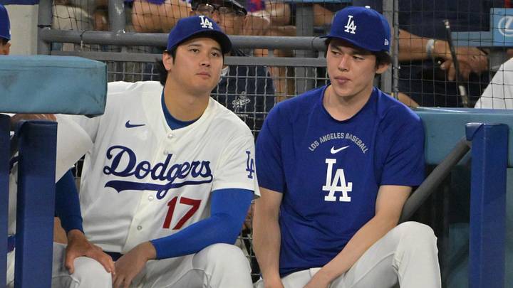 Sep 8, 2026; Los Angeles, California, USA; Los Angeles Dodgers designated hitter Shohei Ohtani (17) and and pitcher Roki Sasaki (11) look on during the ninth inning against the Cincinnati Reds at Dodger Stadium. Mandatory Credit: Jayne Kamin-Oncea-Imagn Images Sep 8, 2026; Los Angeles, California, USA; Los Angeles Dodgers designated hitter Shohei Ohtani (17) and and pitcher Roki Sasaki (11) look on during the ninth inning against the Cincinnati Reds at Dodger Stadium. Mandatory Credit: Jayne Kamin-Oncea-Imagn Images