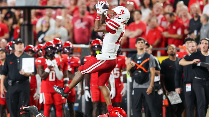 Nebraska wideout Nyziah Hunter makes a catch against Cincinnati in the Kansas City Classic.