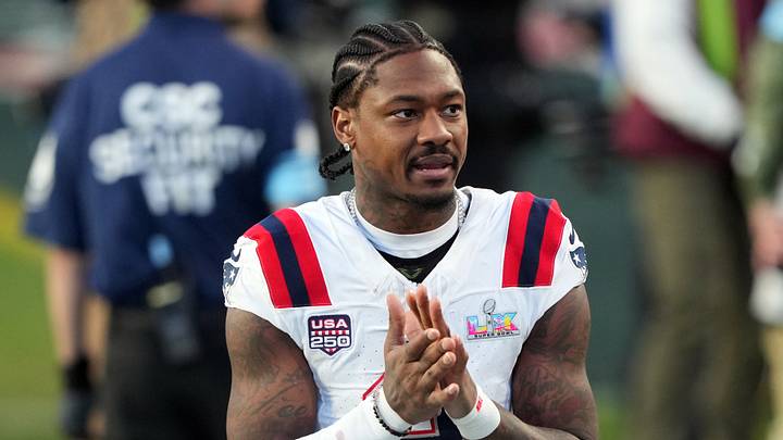 Feb 8, 2026; Santa Clara, CA, USA; New England Patriots wide receiver Stefon Diggs (8) during halftime against the Seattle Seahawks in Super Bowl LX at Levi's Stadium. 