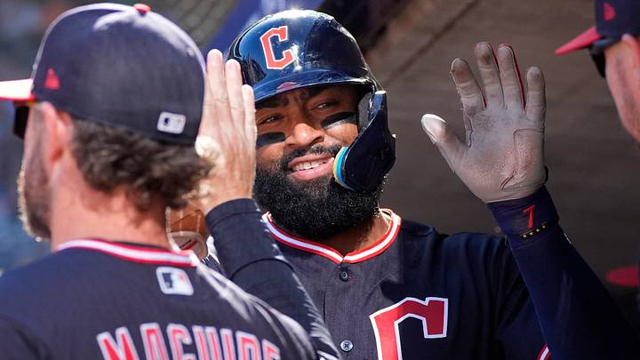 Sep 13, 2026: Cleveland Guardians designated hitter Jo Adell (7) celebrates his run against the Minnesota Twins on a double by left fielder Angel Martinez (not pictured) in the ninth inning at Target Field. Credit: Bruce Kluckhohn-Imagn Images Sep 13, 2026: Cleveland Guardians designated hitter Jo Adell (7) celebrates his run against the Minnesota Twins on a double by left fielder Angel Martinez (not pictured) in the ninth inning at Target Field. Credit: Bruce Kluckhohn-Imagn Images