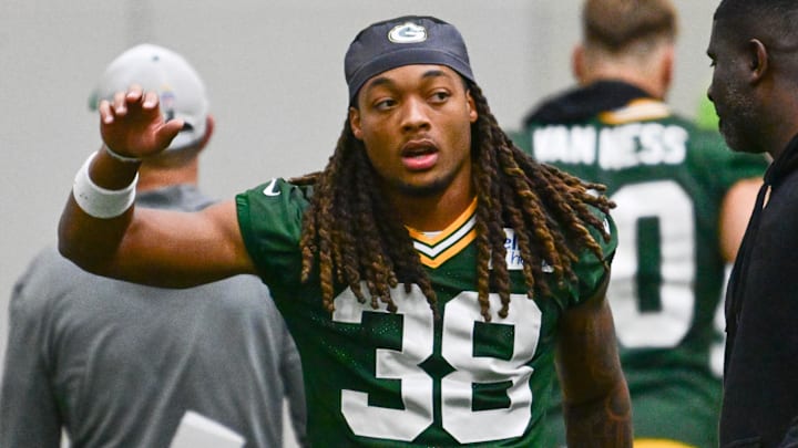 Jun 11, 2025; Green Bay, WI, USA; Green Bay Packers corner back Gregory Junior (38) participates in the team's minicamp at Ray Nitschke Field.
