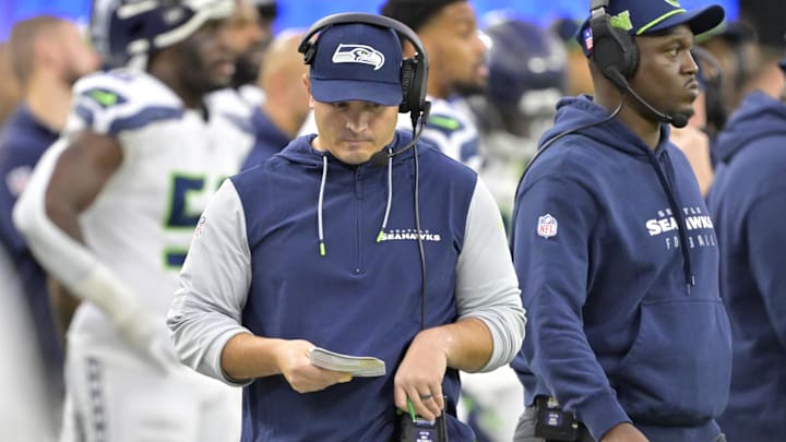 Jan 5, 2025; Inglewood, California, USA; Los Angeles Rams head coach Mike Macdonald on the sidelines in the fourth quarter of the game against the Los Angeles Rams at SoFi Stadium. Mandatory Credit: Jayne Kamin-Oncea-Imagn Images Jan 5, 2025; Inglewood, California, USA; Los Angeles Rams head coach Mike Macdonald on the sidelines in the fourth quarter of the game against the Los Angeles Rams at SoFi Stadium. Mandatory Credit: Jayne Kamin-Oncea-Imagn Images