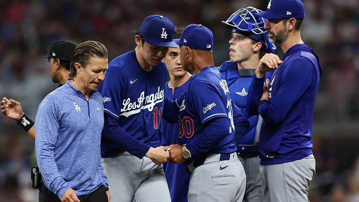 Aug 26, 2026; Cumberland, Georgia, USA; Los Angeles Dodgers starting pitcher Roki Sasaki (11) exits the game against the Atlanta Braves in the fourth inning at Truist Park. Mandatory Credit: Colin Hubbard-Imagn Images Aug 26, 2026; Cumberland, Georgia, USA; Los Angeles Dodgers starting pitcher Roki Sasaki (11) exits the game against the Atlanta Braves in the fourth inning at Truist Park. Mandatory Credit: Colin Hubbard-Imagn Images