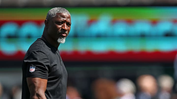 Sep 14, 2025; East Rutherford, New Jersey, USA; New York Jets head coach Aaron Glenn before the game against the Buffalo Bills at MetLife Stadium. Mandatory Credit: Vincent Carchietta-Imagn Images