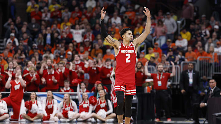 Mar 13, 2026; Chicago, IL, USA; Wisconsin Badgers guard Nick Boyd (2) reacts during the first half at United Center. Mar 13, 2026; Chicago, IL, USA; Wisconsin Badgers guard Nick Boyd (2) reacts during the first half at United Center.