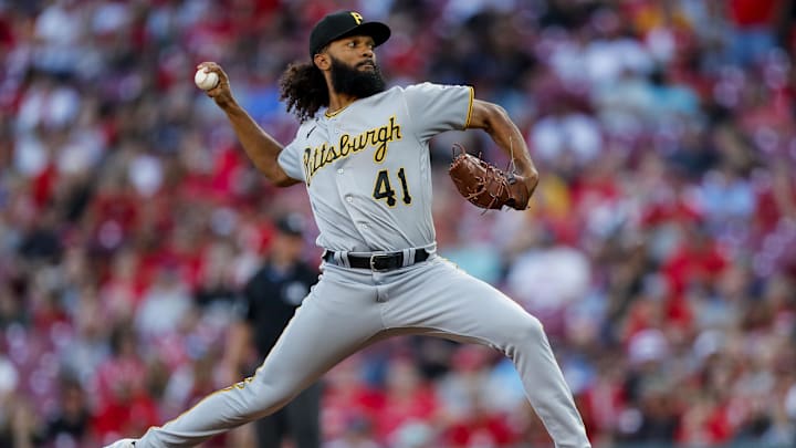 Sep 22, 2023; Cincinnati, Ohio, USA; Pittsburgh Pirates starting pitcher Andre Jackson (41) pitches