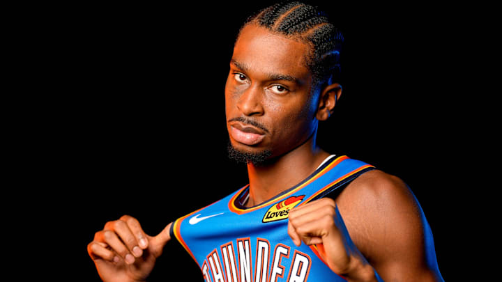 Shai Gilgeous-Alexander is pictured during the Thunder media day at the Paycom Center in Oklahoma City, on Monday, Sept. 30, 2024.