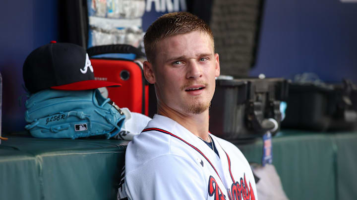 Jun 15, 2023; Atlanta, Georgia, USA; Atlanta Braves starting pitcher AJ Smith-Shawver (62) in the