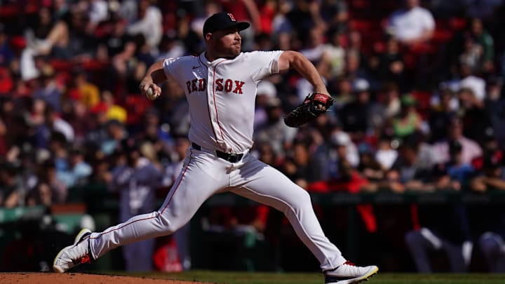 May 8, 2025; Boston, Massachusetts, USA; Boston Red Sox pitcher Liam Hendriks (31) throws a pitch against the Texas Rangers in the ninth inning at Fenway Park. Mandatory Credit: David Butler II-Imagn Images May 8, 2025; Boston, Massachusetts, USA; Boston Red Sox pitcher Liam Hendriks (31) throws a pitch against the Texas Rangers in the ninth inning at Fenway Park. Mandatory Credit: David Butler II-Imagn Images