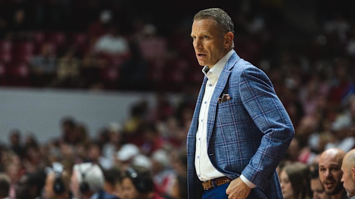Nov 8, 2024; Tuscaloosa, Alabama, USA; Alabama Crimson Tide head coach Nate Oats watches during the first half against the Arkansas State Red Wolves at Coleman Coliseum. Mandatory Credit: Will McLelland-Imagn Images Nov 8, 2024; Tuscaloosa, Alabama, USA; Alabama Crimson Tide head coach Nate Oats watches during the first half against the Arkansas State Red Wolves at Coleman Coliseum. Mandatory Credit: Will McLelland-Imagn Images