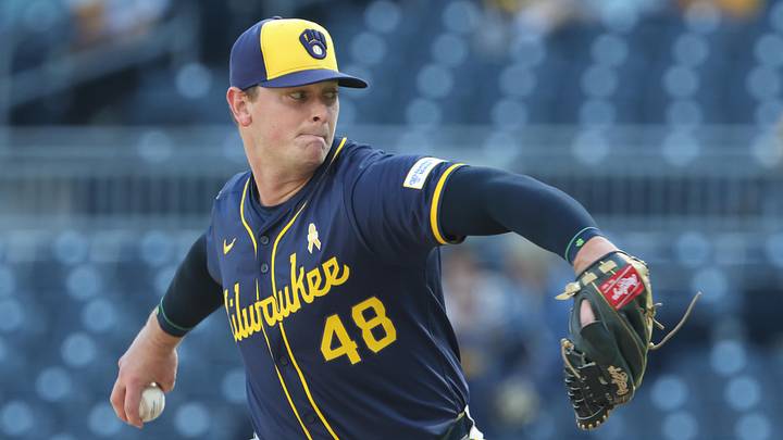 Sep 7, 2025; Pittsburgh, Pennsylvania, USA;  Milwaukee Brewers relief pitcher Craig Yoho (48) pitches against the Pittsburgh Pirates during the ninth inning at PNC Park. Mandatory Credit: Charles LeClaire-Imagn Images