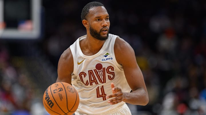 Oct 26, 2024; Washington, District of Columbia, USA; Cleveland Cavaliers forward Evan Mobley (4) dribbles the ball up the court against the Washington Wizards during the third quarter at Capital One Arena. Mandatory Credit: Reggie Hildred-Imagn Images