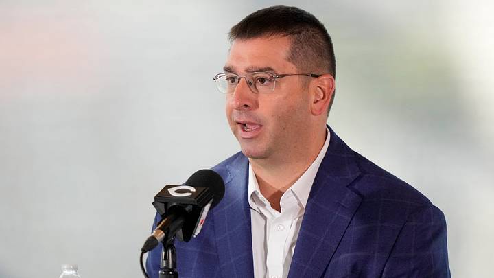 President of Baseball Operations Nick Krall takes questions during an event to introduce the new manager of the Cincinnati Reds at Great American Ball Park in downtown Cincinnati on Monday, Oct. 7, 2024.
