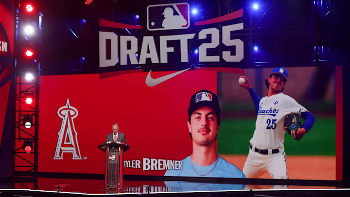 Tyler Bremner is drafted by the Los Angeles Angels with the second pick during the first round of the MLB Draft at The Coca-Cola Roxy on July 13.