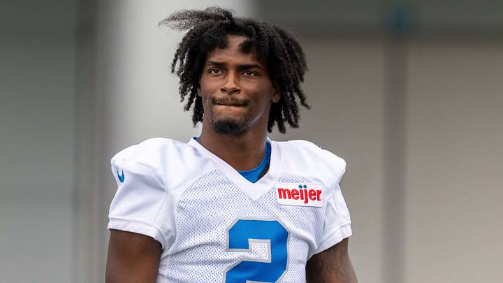 Aug 2, 2026; Allen Park, MI, USA; Detroit Lions cornerback Ennis Rakestraw Jr. looks on during Detroit Lions training camp at Meijer Performance Center. Mandatory Credit: Paul Barnick-Imagn Images