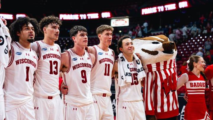 Wisconsin players sing Varsity following the Badgers' exhibition victory over UW-Parkside on Oct.10, 2026. Wisconsin players sing Varsity following the Badgers' exhibition victory over UW-Parkside on Oct.10, 2026.