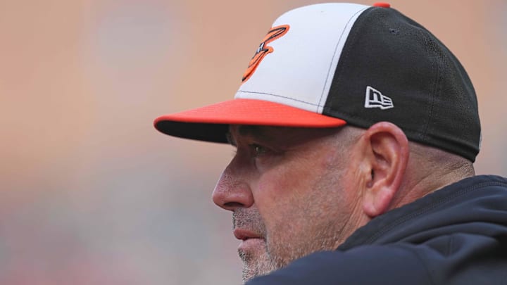 Sep 7, 2024; Baltimore, Maryland, USA; Baltimore Orioles manager Brandon Hyde (18) watches fourth inning action against the Tampa Bay Rays at Oriole Park at Camden Yards