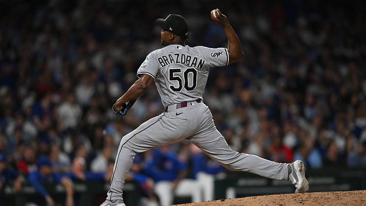 Aug 18, 2026; Chicago, Illinois, USA; Chicago White Sox pitcher Huascar Brazobán (50) pitches against the Chicago Cubs during the sixth inning at Wrigley Field. Mandatory Credit: Patrick Gorski-Imagn Images Aug 18, 2026; Chicago, Illinois, USA; Chicago White Sox pitcher Huascar Brazobán (50) pitches against the Chicago Cubs during the sixth inning at Wrigley Field. Mandatory Credit: Patrick Gorski-Imagn Images