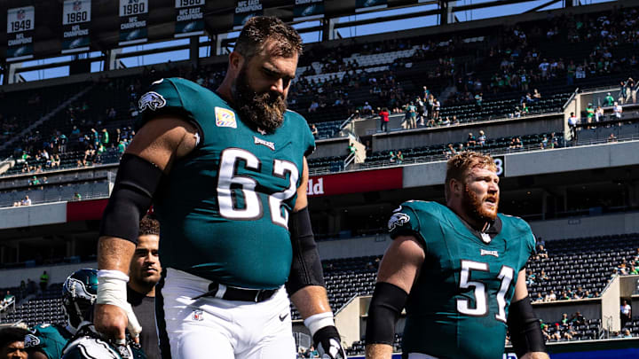 Jason Kelce and Cam Jurgens