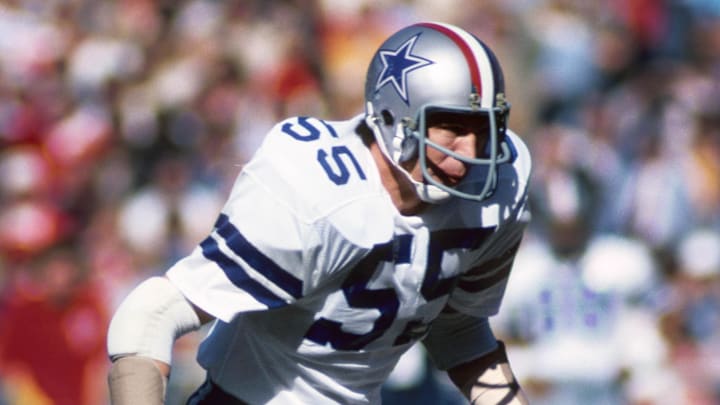Dallas Cowboys linebacker Lee Roy Jordan in action against the Atlanta Falcons at Fulton County Stadium. 