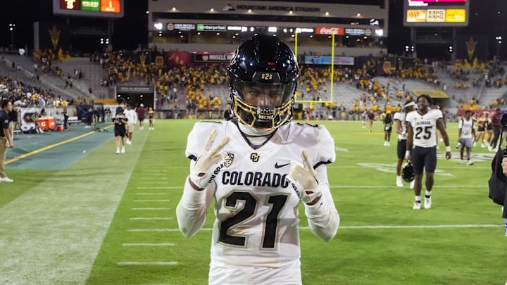 Oct 7, 2023; Tempe, Arizona, USA; Colorado Buffaloes safety Shilo Sanders (21) against the Arizona