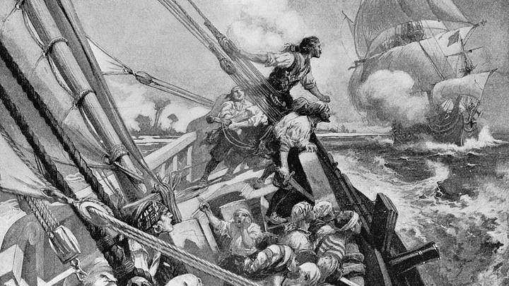Pirate Ship in Pursuit of Merchant Vessel with Booty Pirate Ship in Pursuit of Merchant Vessel with Booty