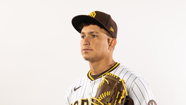 Peoria, AZ, USA; San Diego Padres pitcher Juan Nunez poses for a portrait during Media Day at Peoria Sports Complex.