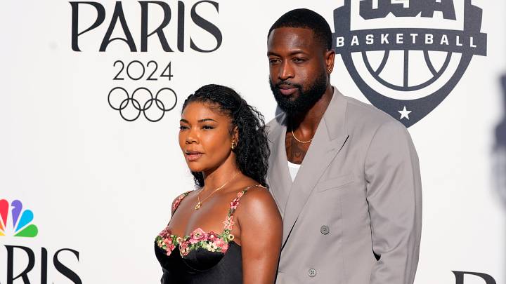 Aug 5, 2024; Paris, FRANCE; Dwyane Wade and wife Gabrielle Union pose for a photograph during the Paris 2024 Olympic Summer Games at Team USA House. Mandatory Credit: John David Mercer-USA TODAY Sports Aug 5, 2024; Paris, FRANCE; Dwyane Wade and wife Gabrielle Union pose for a photograph during the Paris 2024 Olympic Summer Games at Team USA House. Mandatory Credit: John David Mercer-USA TODAY Sports