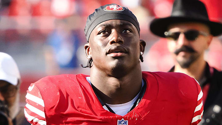 Oct 6, 2024; Santa Clara, California, USA; San Francisco 49ers safety Malik Mustapha (6) after the game against the Arizona Cardinals at Levi's Stadium. Mandatory Credit: Kelley L Cox-Imagn Images