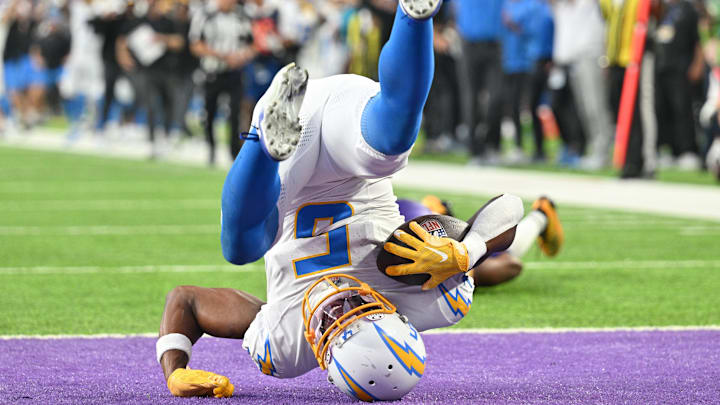 Sep 24, 2023; Minneapolis, Minnesota, USA; Los Angeles Chargers wide receiver Joshua Palmer (5)